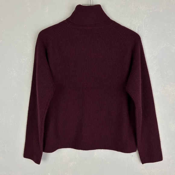 M.M. Lafleur size S burgundy turtleneck ribbed sweater 100% cashmere hi-low - Picture 6 of 9